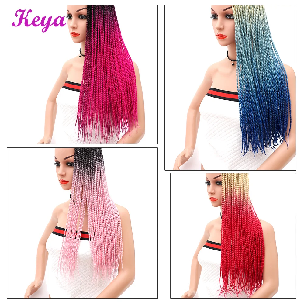 Ombre Senegalese Twist 24 Inch Crochet Braids 14 Colors Available Synthetic Crotchet Braiding Pink Hair Blue Braids For Women