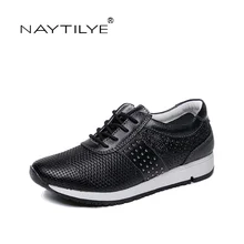 NAYTILYE стиль Женская обувь на плоской подошве Удобные кожаные цвет белый цвет синий, черный; Большие размеры 34–43 ; размеры 34–43