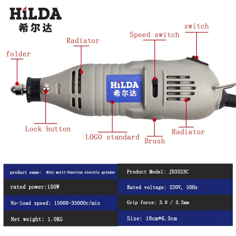 HILDA 150 Вт мини-электрическая дрель для Dremel с 6 позициями с переменной скоростью Dremel стильные вращающиеся Инструменты Мини шлифовальные электроинструменты