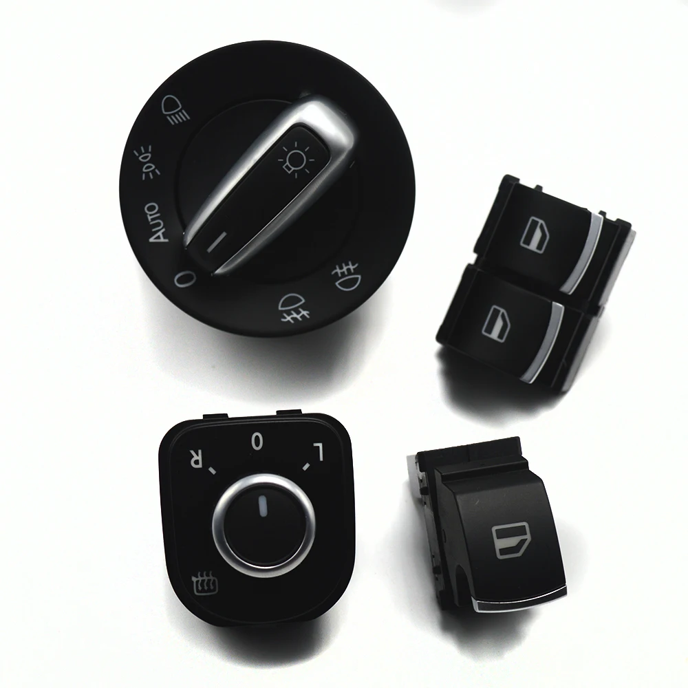 

Chrome headlight Fog Lamp Mirror Window Control Switch Knob Button For Volkswagen VW Passat B6 Eos Golf 5 6 R32 GTI mk5 mk6 SET