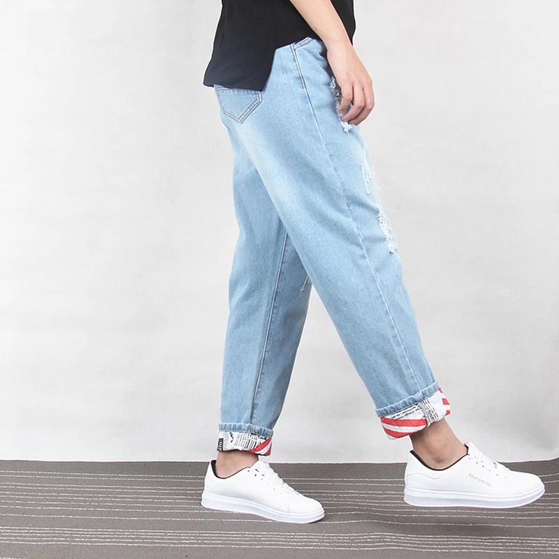 2017 Ripped Jeans women cotton harem plus size Ankle-Length denim pant 5XL
