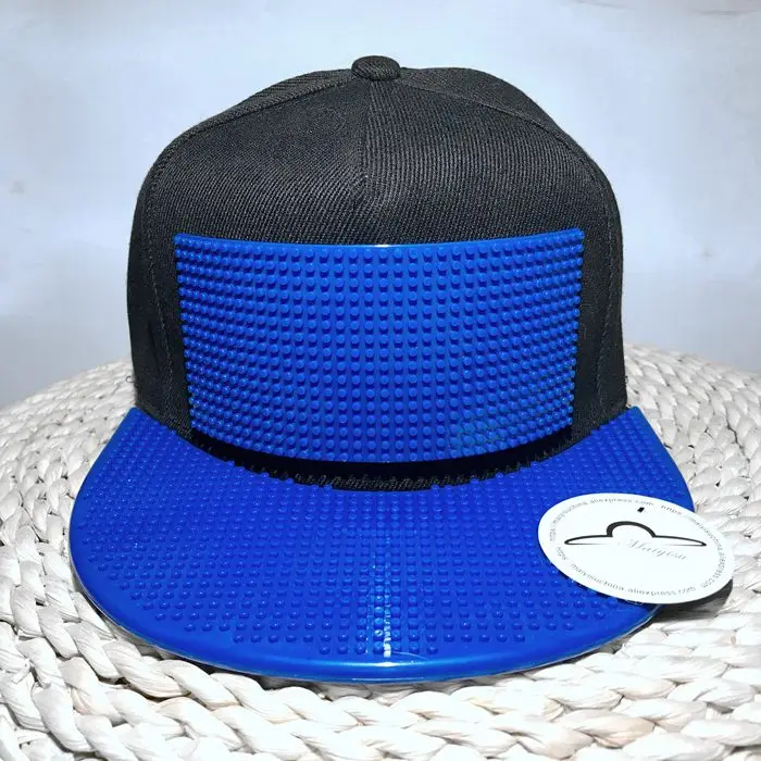 Мин. Заказ$5 Мозаика DIY Съемная инкрустация кирпича игрушечные строительные блоки пластины и поля для шляпы хип-хоп бейсболка - Цвет: VelcroStyle  blue