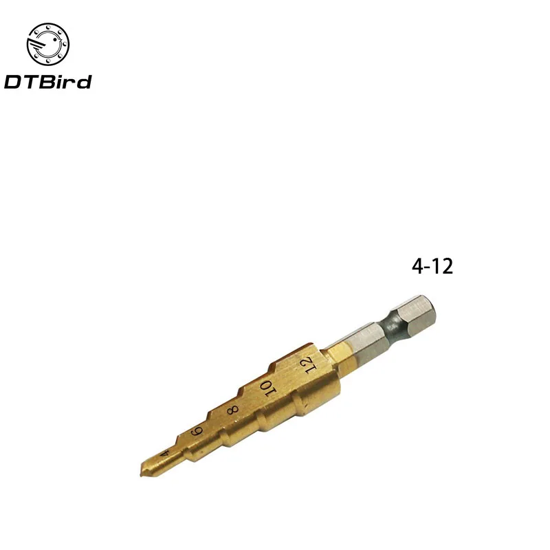 3 шт из быстрорежущей стали титановые ступенчатые сверла 3-12 мм 4-12 мм 4-20 мм ступенчатые конусные режущие инструменты стальной деревообрабатывающий набор для сверления дерева и металла - Цвет: 4-12