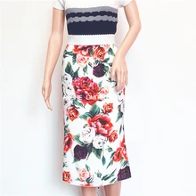 Для женщин Русалка Юбка принт белый красный цветок тонкая талия бутон Новая мода Повседневная юбка новая мода