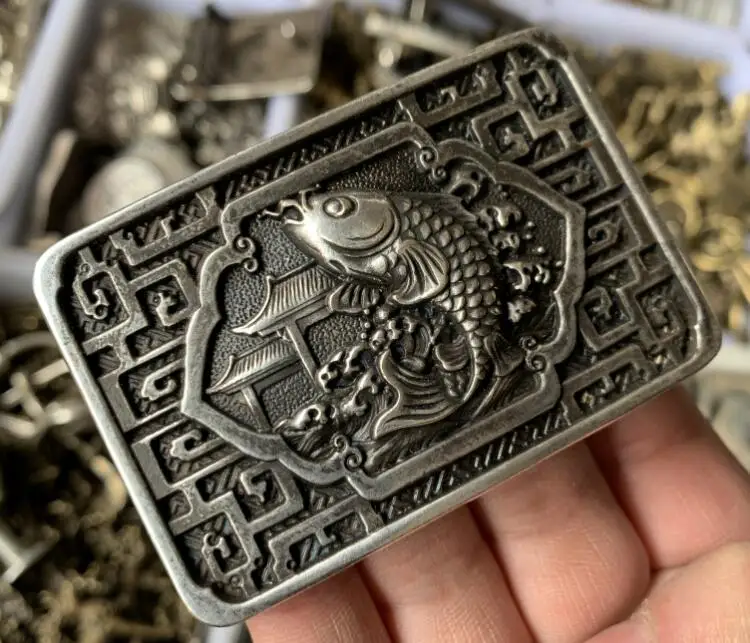 

Ancient Zodiac sheep Tibetan silver belt buckle head custom-made silver belt buckle with fish Commemorative Medal every year