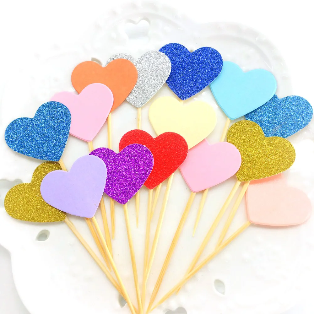 

20pcs Mix Color Gold Heart Cupcake Toppers Baby Shower Paper Cake Toppers Birthday Wedding Party Decorations