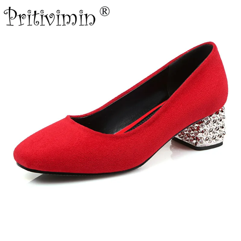 

Pritivimin FN153 ladies black red squaretoe high heel handmade shoes women flock leather heels girls fashion designer pumps