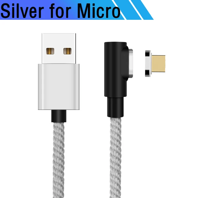 90 градусов Магнитный Micro Usb зарядный провод шнур для игр Usbc Магнитный кабель для huawei P30 P20 Pro Xiaomi Redmi 8 8A Tipo C - Цвет: Silver for Micro