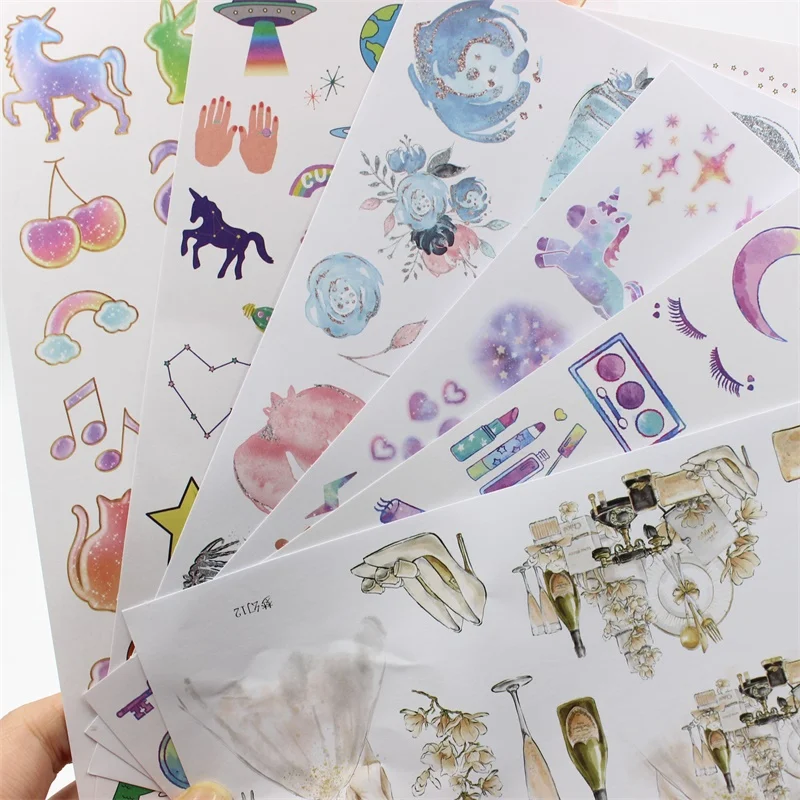 

ZFPARTY 6 sheets Fantasy Self-adhesive Paper Stickers for Scrapbooking Happy Planner/Card Making/Journaling Project