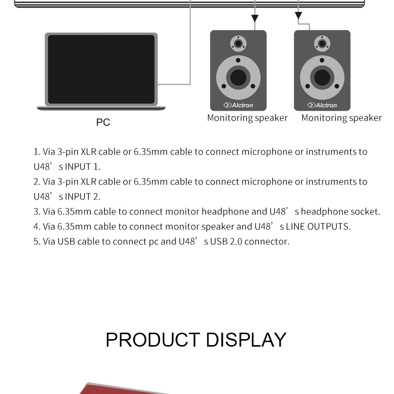 Alctron U48 портативный двухканальный USB внешняя звуковая карта аудио интерфейс хорошая совместимость для прямой трансляции студийной записи