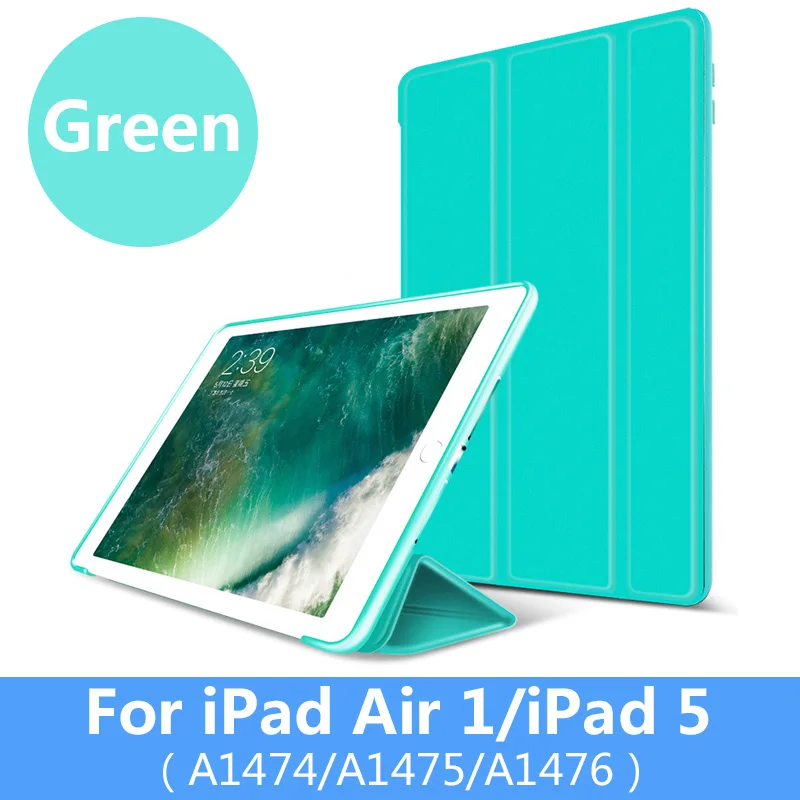 Умный Мягкий силиконовый чехол для iPad Air 2 Air 1 9,7 дюймов из искусственной кожи, трехслойный чехол-подставка для iPad Air, чехол с функцией автоматического сна/пробуждения - Цвет: For iPad Air 1 Green