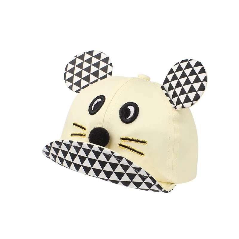 Cartoon Mouse Baby Cap Plaid Fashion Pattern Hat For Girls Cotton Kids Sun Hat Mouse Ears Summer Baby Cap Baby Boys Clothing (39)