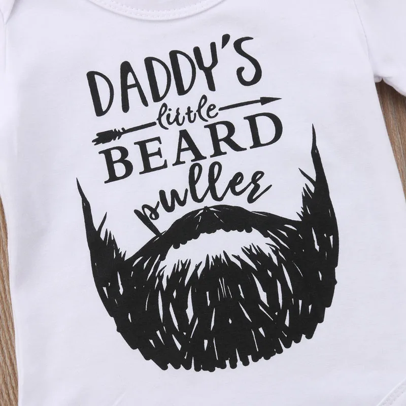 Забавный хлопковый комбинезон с короткими рукавами и принтом «Daddy's BEARD» для новорожденных, одежда для маленьких мальчиков и девочек