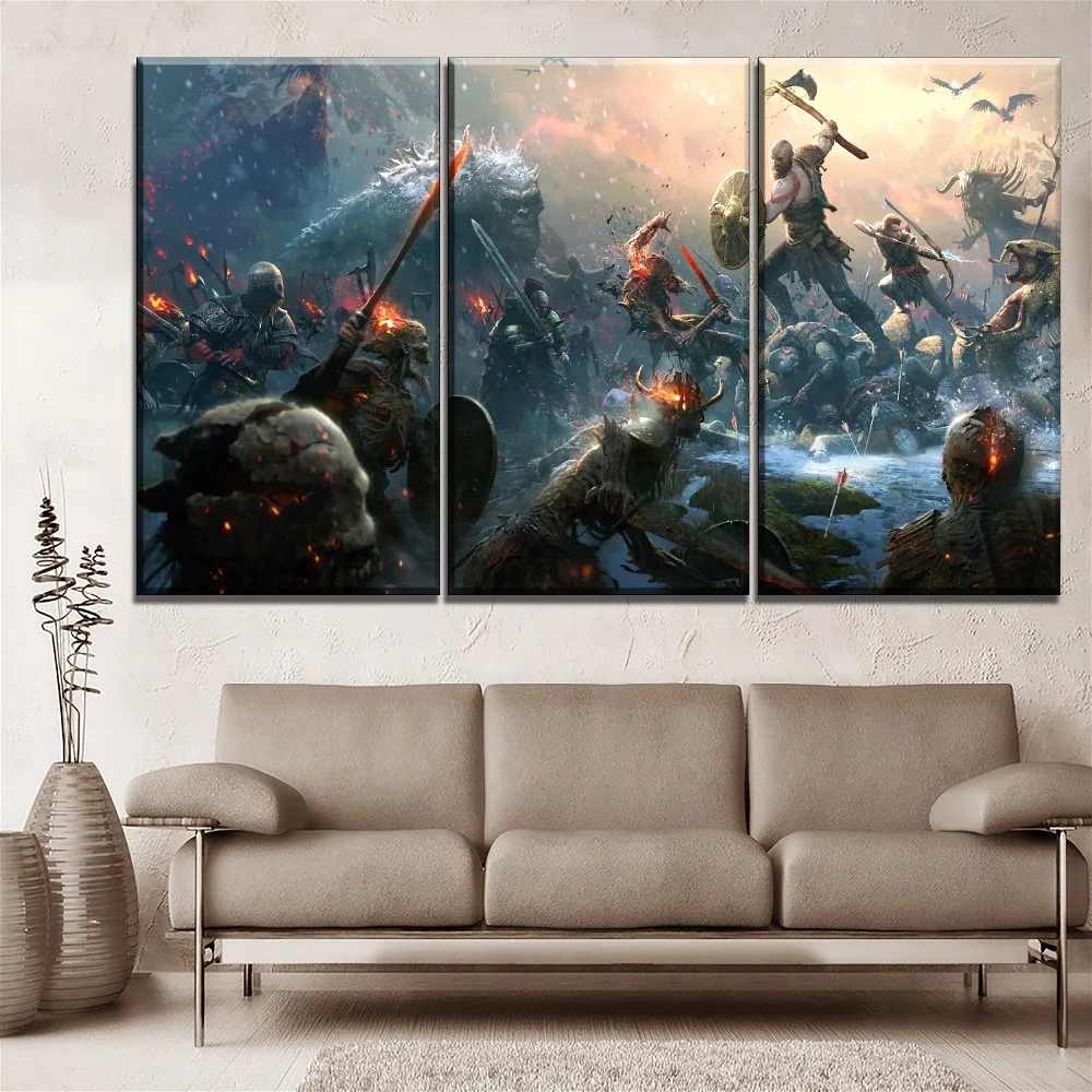 

3 Pieces Home Decorative Game God of War Poster Wall Artwork Canvas Painting Modern HD Printing Type One Set Modular Picture