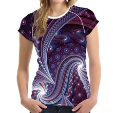 FORUDESIGNS/, летняя женская футболка, повседневная, с 3D рисунком Пейсли, короткий рукав, футболка для леди, женская, дышащая, с круглым вырезом, топы, футболка