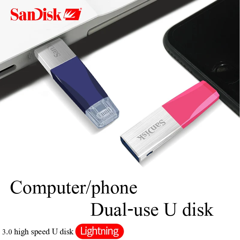 US $50.09 Sandisk IXPAND Pen Drive USB 30 Flash Drive 256gb 128gb 64gb Memory Lightning Stick Pendrive OTG For IphoneIpadIpodAPPLE MFi