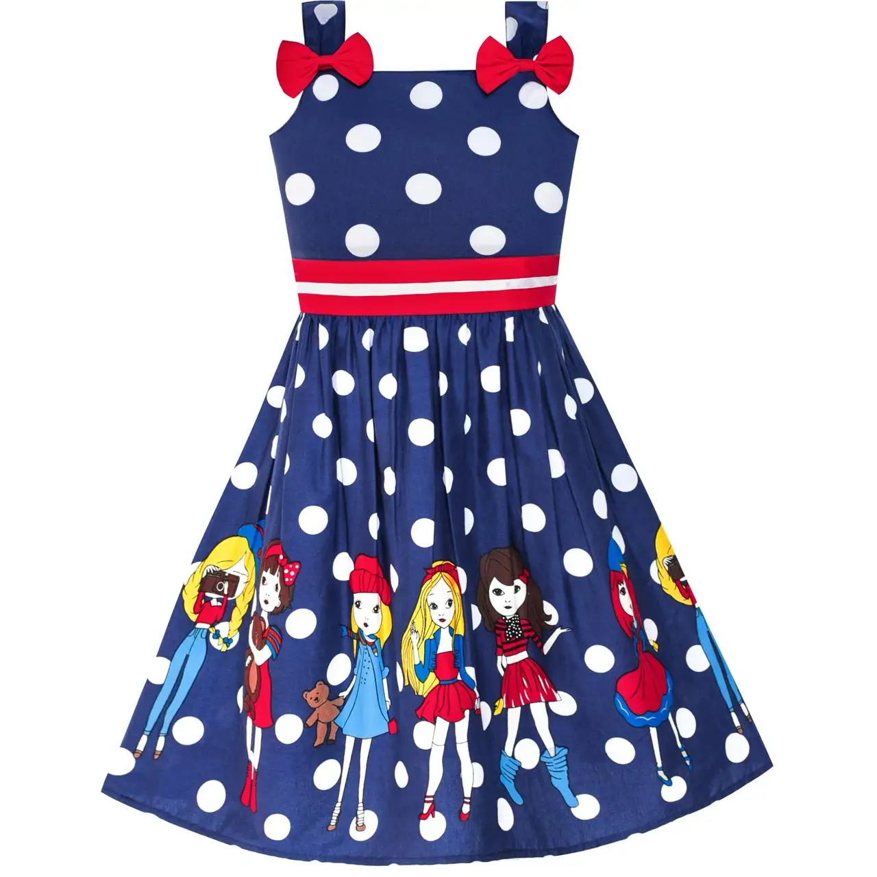 Sunny Fashion платья для девочек новогодние костюмы Мультфильм Темно-синий Точка