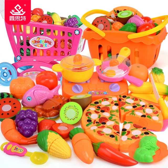 38PCS Kids Kitchen Cut Vegetables Fruit Toys Plastic Food Pizza Girls ...