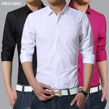 MIXCUBIC, рубашка в британском стиле, деловая, с длинным рукавом, мужская, приталенная, повседневная, рубашки, Мужская одежда, зеленые, фиолетовые, рубашки для мужчин, M-3XL