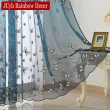 Blue Butterfly Embroidery Tulle Curtains For Living Room Bedroom Window Sheer Curtains Organza Voile Curtains Rideaux Voilage