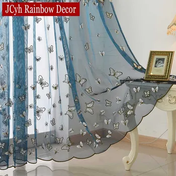 

Blue Butterfly Embroidery Tulle Curtains For Living Room Bedroom Window Sheer Curtains Organza Voile Curtains Rideaux Voilage
