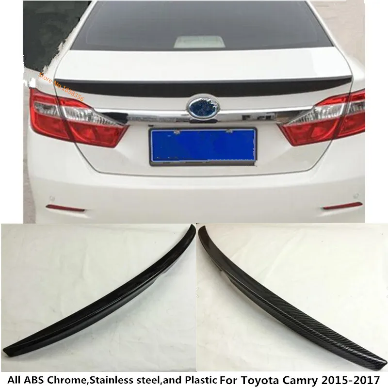 

Hot sale car styling ABS chrome/Carbon fiber Rear door Wing tail Spoiler frame plate trim 1pcs For Toyota Camry 2015 2016 2017