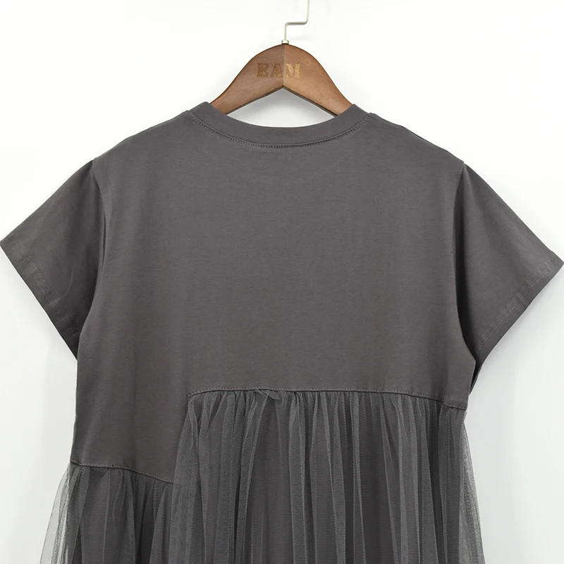 Женское свободное прозрачное платье EAM, черное газовое платье с коротким рукавом, весна,3361