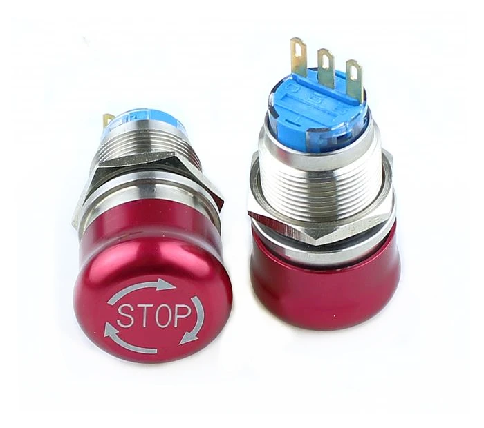 

1PCS 19mm STOP Pattern Flat Round Stainless Steel Metal Emergency Stop Button Switch Push Lock Turn Reset Colour Red 3 pin
