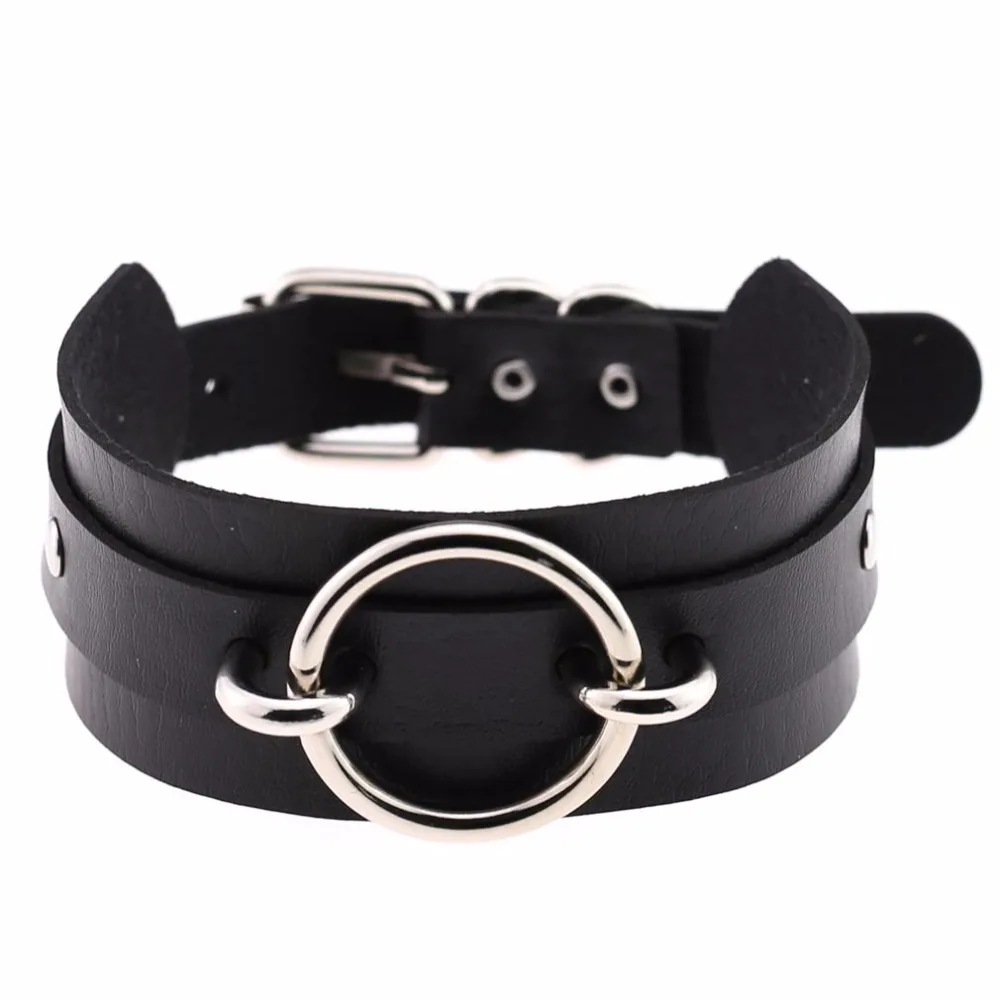 

KMVEXO Big O Round Leather Choker Women Bondage Choker Collares Gothic Chocker Wide Silver Color Statement Necklace Maxi Jewelry