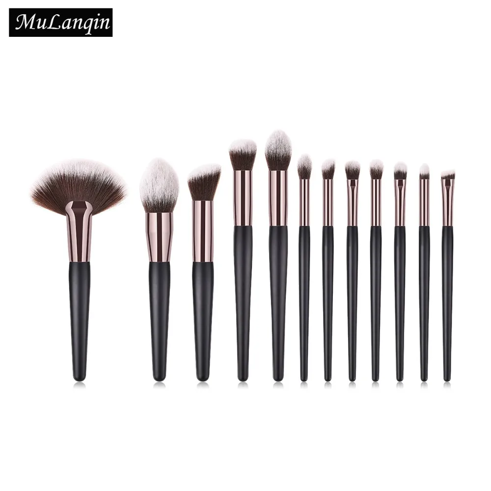 12 PCS/Set Makeup Brush Kit Soft Synthetic Head Wood Handle Brushes Fan
