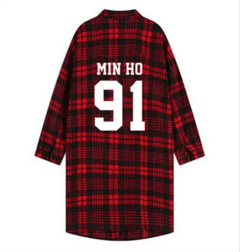 Mainlead KPOP Shinee рубашка красная клетчатая 3/4 рукав Onew Jonghyun Key Coat - Цвет: MINHO