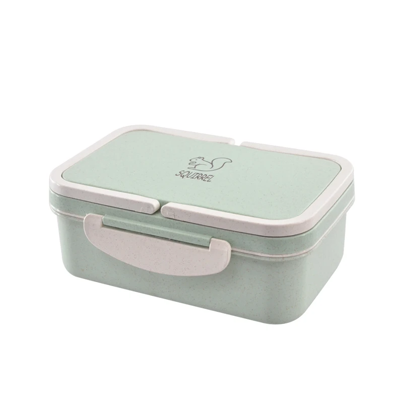MICCK пшеничный соломенный Ланч-бокс для детей мультяшный Bento box Портативный экологичный контейнер для еды для пикника школы Microwavable - Цвет: Зеленый