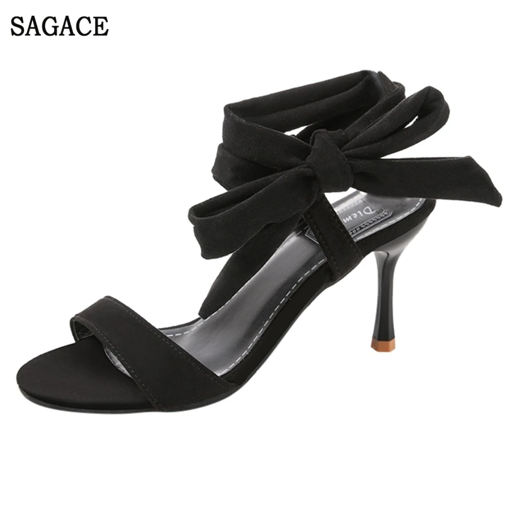

SAGACE Women's Summer Bow Thin High Heel Round Toe Open Toe Strap Sandals Casual Shoes Sexy High Quality Outsid Ladies Shoes