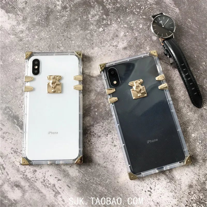 

For iPhone XS Max XR 7 8 Plus case Luxury Square Trunk Transparent Coque Women Cover For iPhone 6 6s 7plus 8plus x xr cases