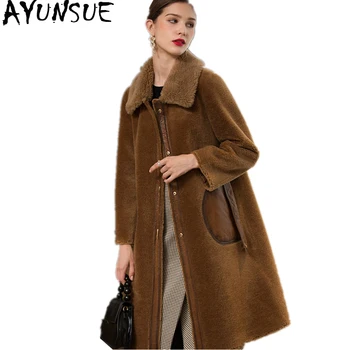

AYUNSUE Women Real Wool Fur Coat Female Camel Sheep Shearing Coats 2019 Long Thick Warm Winter Jacket Womens Clothing 18123