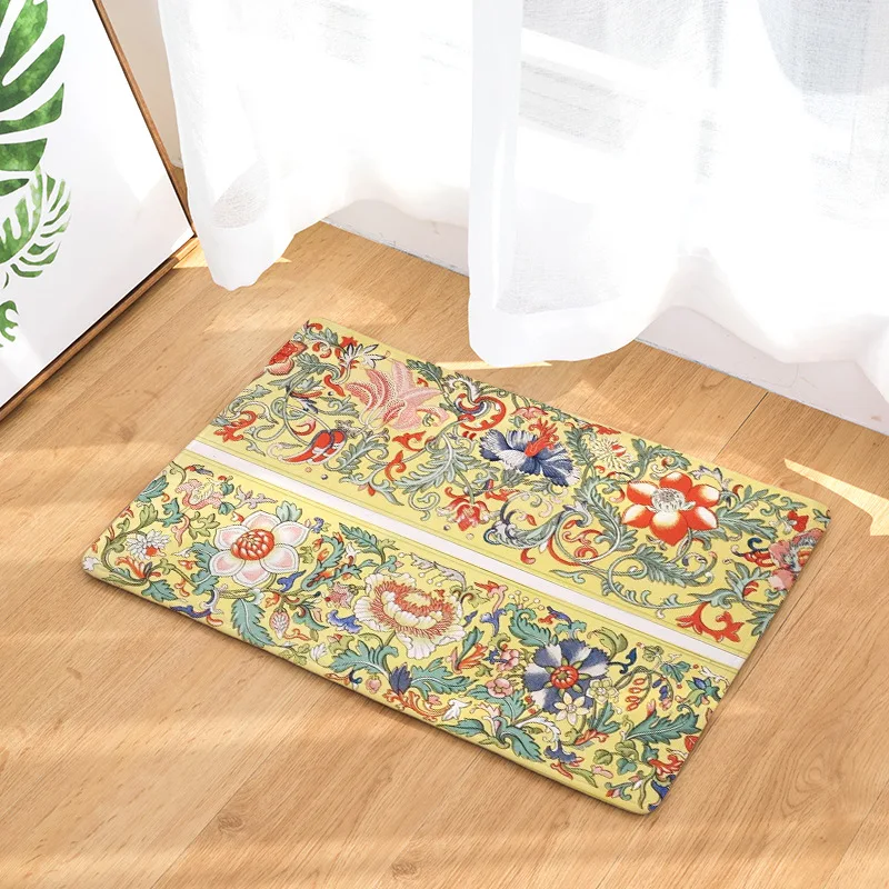 

Wholesale Geometry Greek Entry Door Peony Pattern Mat Daffodil Home Room Decor Carpet Flower Vine Rug Leaves 40-60 Coral Fleece