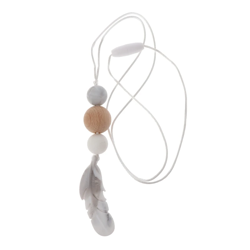 Детский грызунок силиконовые тренировочные грызунки перо кулон жевательный ожерелье - Цвет: light grey