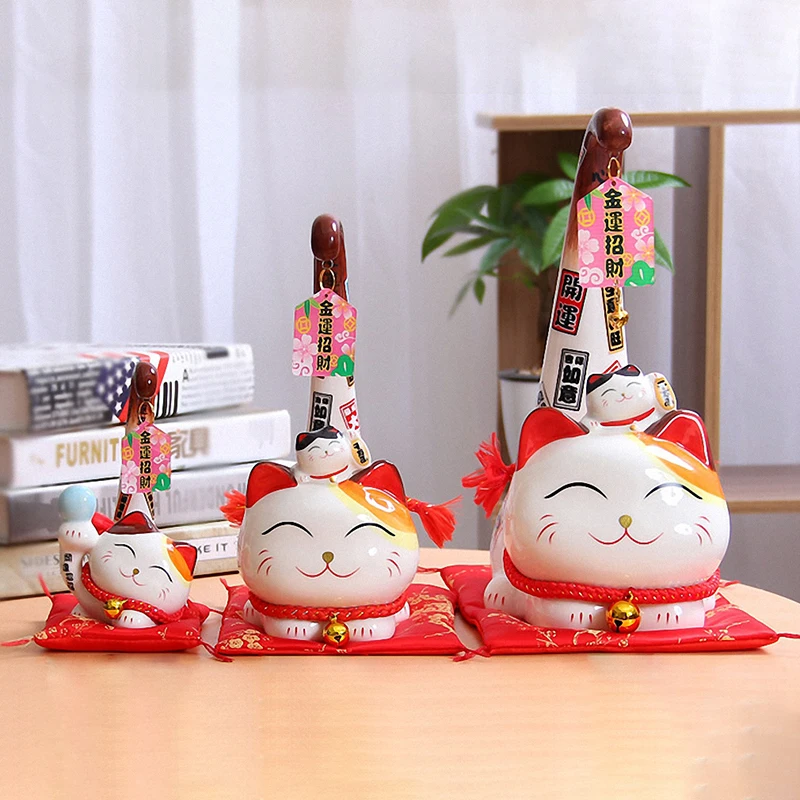 1 шт. японский стиль Maneki Neko керамический счастливый кот мультфильм кошка с длинным хвостом статуя фэн-шуй бизнес орнамент украшение дома