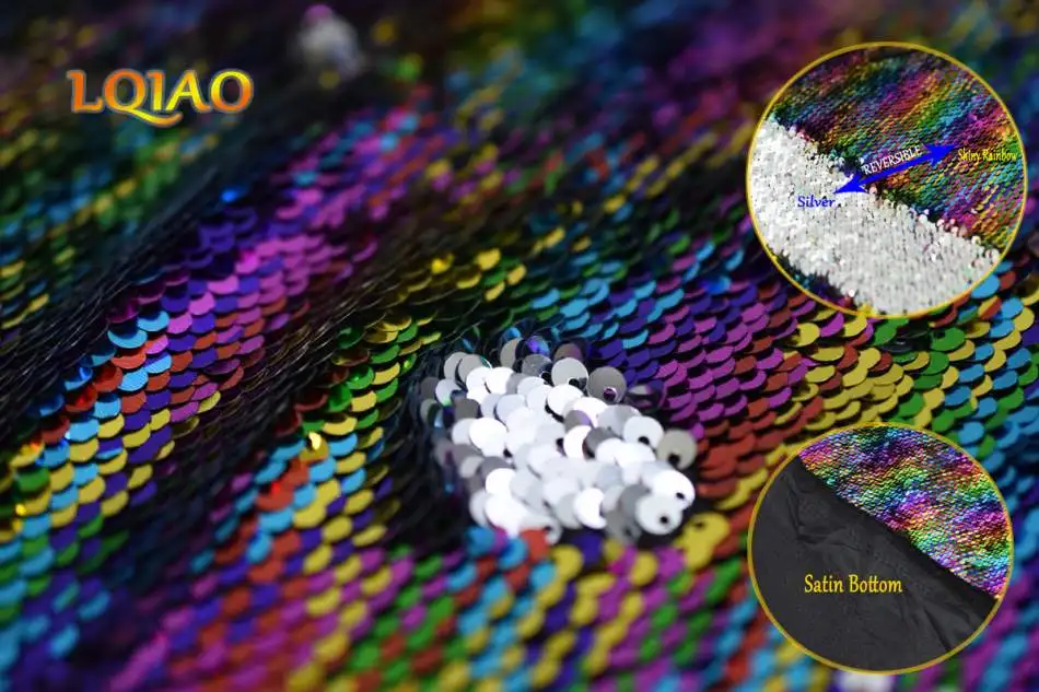 rainbow silver reversible sequin fabric