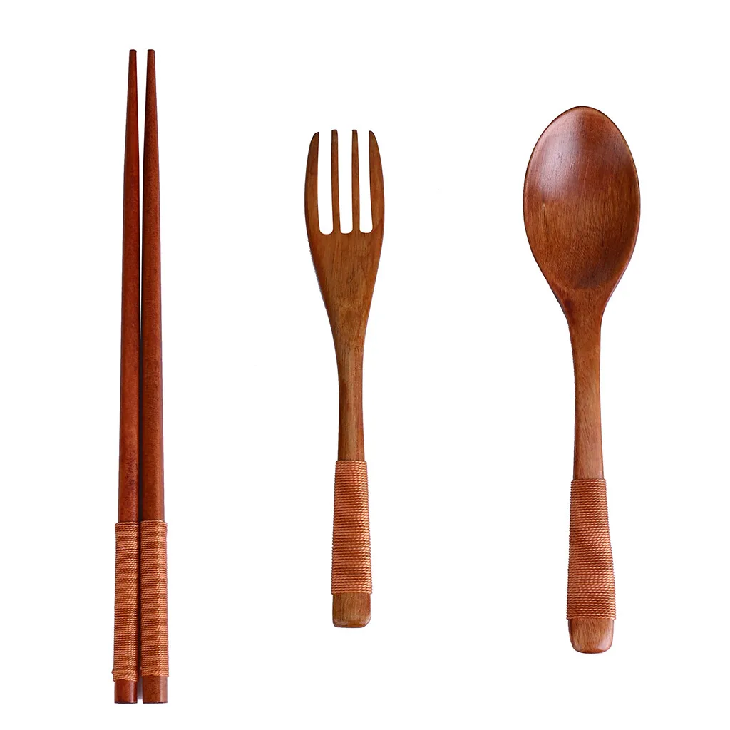 3 шт., 1 пара палочек для еды+ 1 ложка+ 1 вилка, ручные японские палочки для еды из натурального дерева, набор ложек с подарочным карманом, бамбуковая палочка для еды