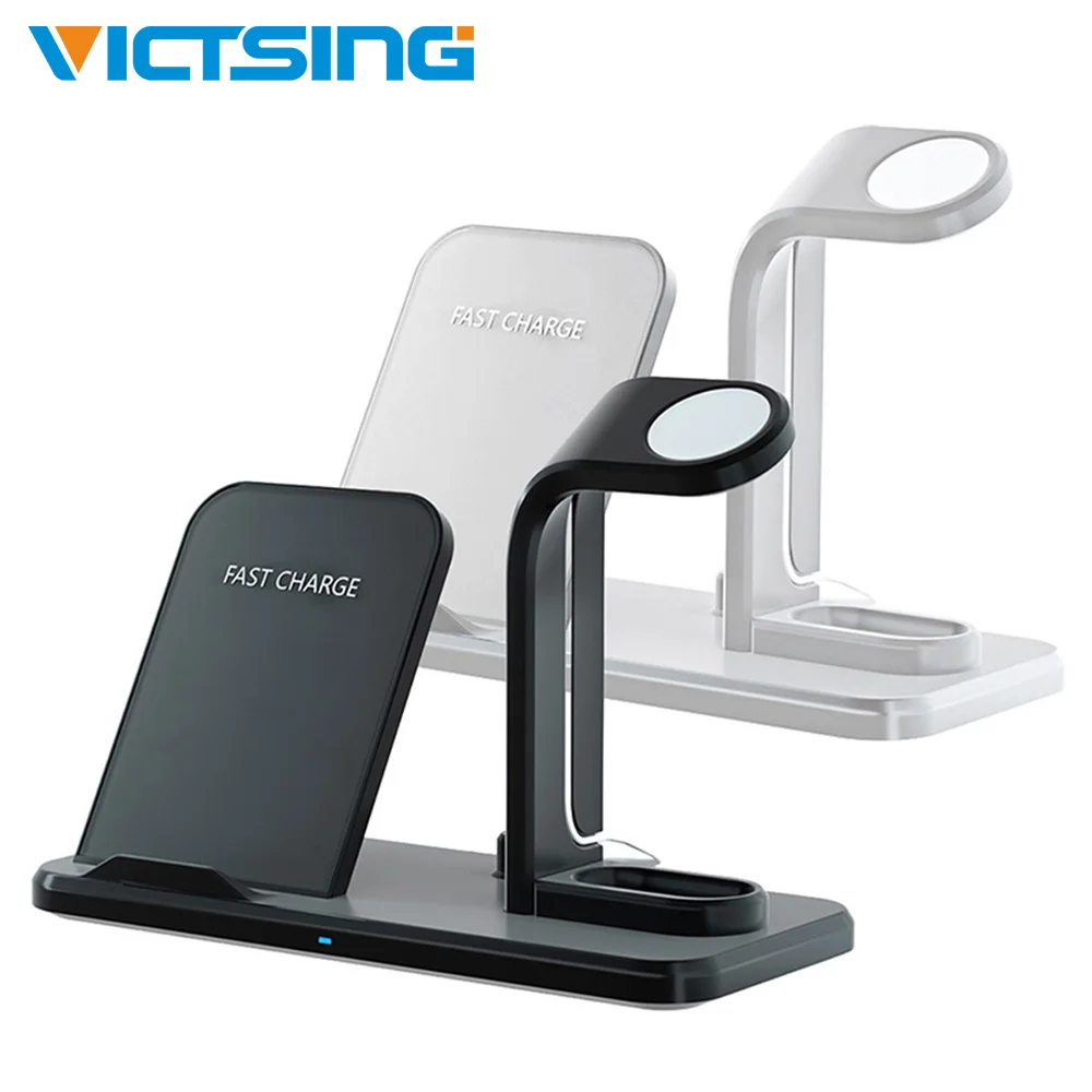 

3-in-1 Wireless Charger Phone Charging Dock Station 10W Fast Charger Phone Holder for iPhone X/XS/XR/8P/8 Samsung S10 S9 S8