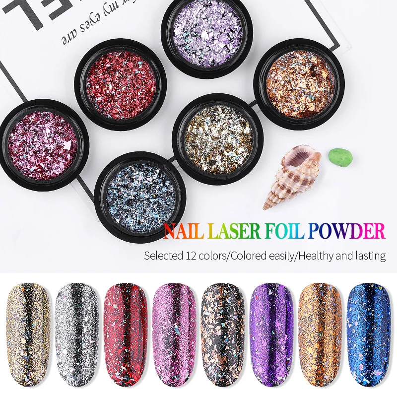 

Shiny Laser Nail Foil Paper Fragment Sequins Nail Art Powder Glitter Chrome Pigment Powder Manicure Nail Gel Polish Glitter