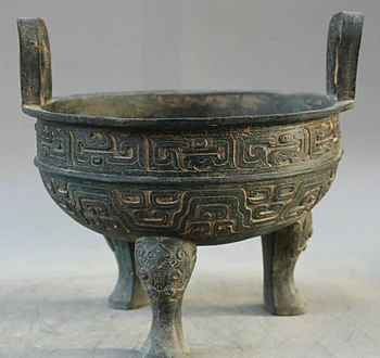 

USPS to USA S2284 10" Old Chinese dynasty Bronze Folk circular Beast handle Incense Burner Censer