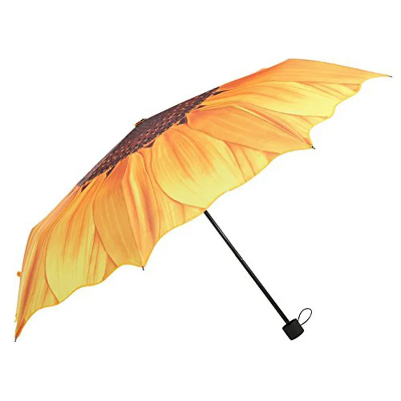 Sunflower Umbrella Rain Women Three Folding Sunny Rainy Non-automatic Pongee Anti UV Parasol Female Umbrella Light Umbrellas (11)