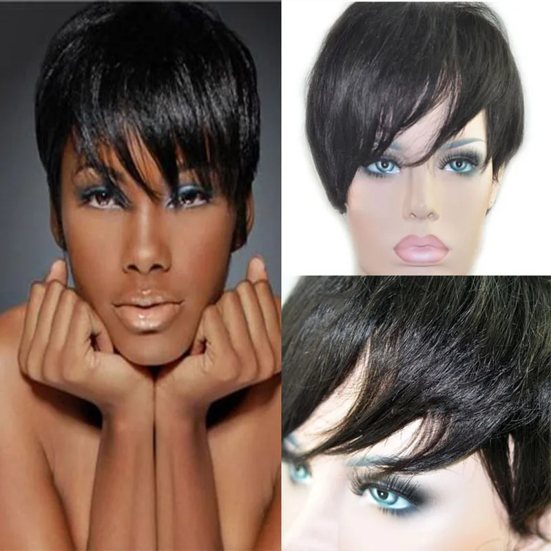 Cheap Black Women Short Pixie Wigs Human Natural Hair Wigs Brazilian