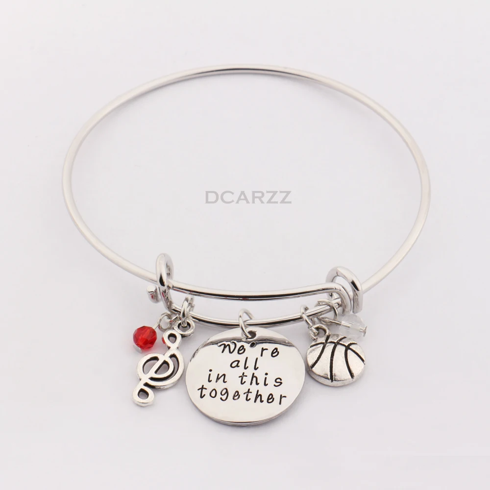 

2017 "We're all in this together"High School Musical Bangle with Music Symbol,Basketball BBF Charms Bracelet Jewelry Wholesale