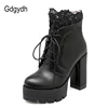 Gdgydh 2022 Autumn Women Lacing Platform Boots High Heels Female Black Platform Heels Spring Short Boots Ladies Shoes for Party ► Photo 2/6