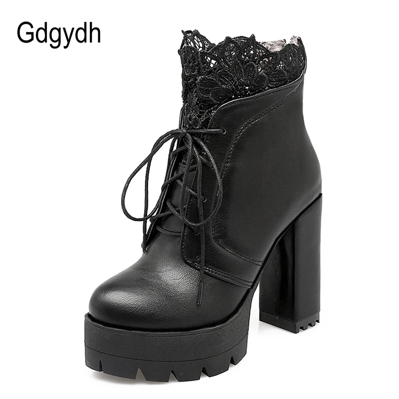 Gdgydh/2021 осенние женские ботинки на платформе со шнуровкой Женские черные весенние