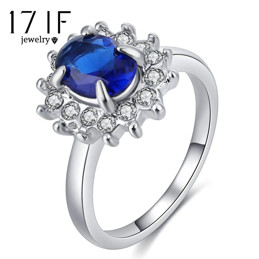 

17IF Princess Diana William Kate Middleton's 3.2ct Created Blue Engagement 925 Rings For Women Statement Jewelry 2019 New Design