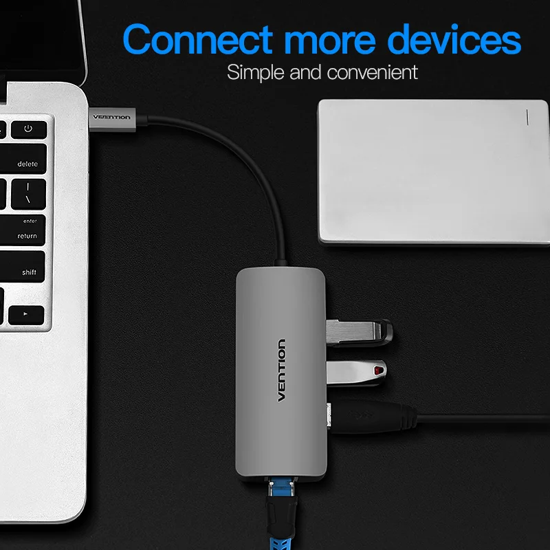 Vention USB C Ethernet адаптер usb-хаб 3 порта конвертер Тип C 3,0 USB к RJ45 Lan сетевая карта для Macbook USB Ethernet переключатель